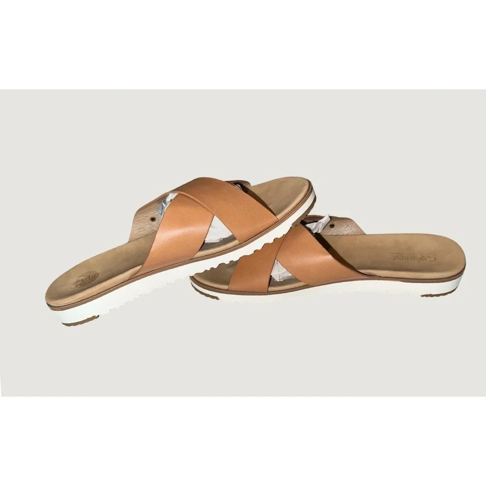 Catherine Catherine Malandrino Tan Brown Cross Strap Slide Sandals Women 9.5